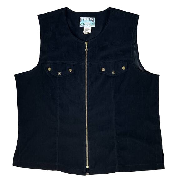 Vintage Miro Suede Black Zip Front Vest Size 18 - Picture 1 of 8